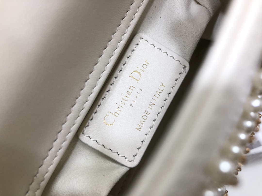 Dior S0856 MICRO LADY Dior Bag White Cannage Lambskin with Pearl