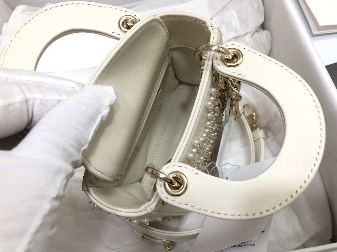 Dior S0856 MICRO LADY Dior Bag White Cannage Lambskin with Pearl - Default Title - View 4