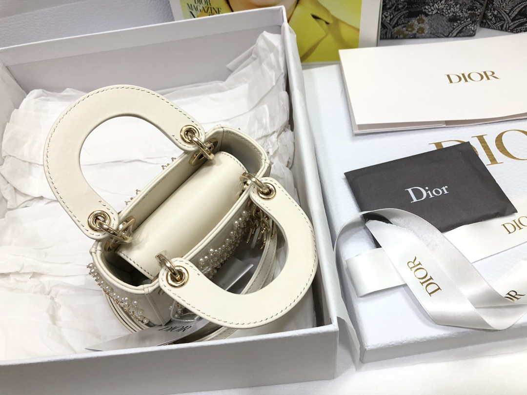 Dior S0856 MICRO LADY Dior Bag White Cannage Lambskin with Pearl - Default Title - View 5