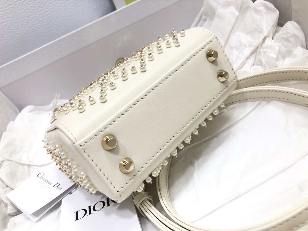 Dior S0856 MICRO LADY Dior Bag White Cannage Lambskin with Pearl - Default Title - View 8