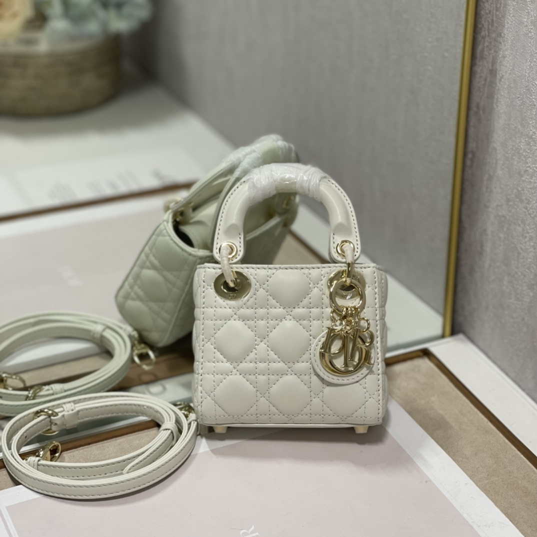 Dior S0856 MICRO LADY Dior Bag White Cannage Lambskin - Default Title - View 1