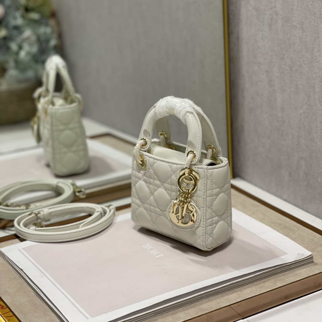 Dior S0856 MICRO LADY Dior Bag White Cannage Lambskin