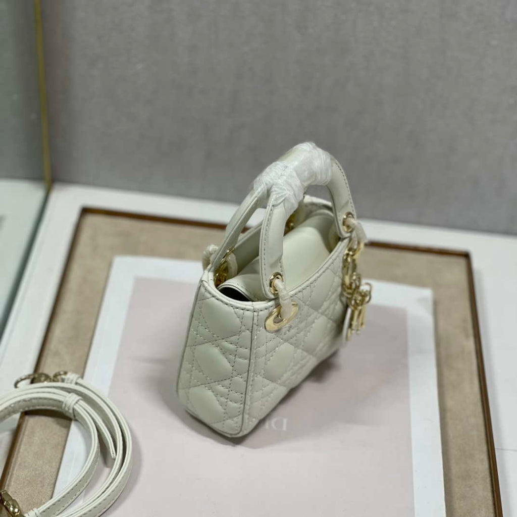 Dior S0856 MICRO LADY Dior Bag White Cannage Lambskin