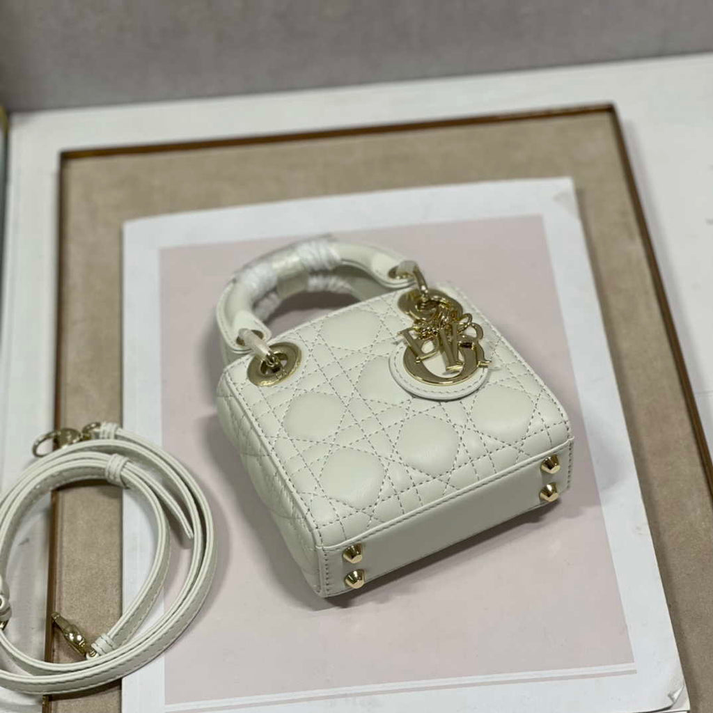 Dior S0856 MICRO LADY Dior Bag White Cannage Lambskin