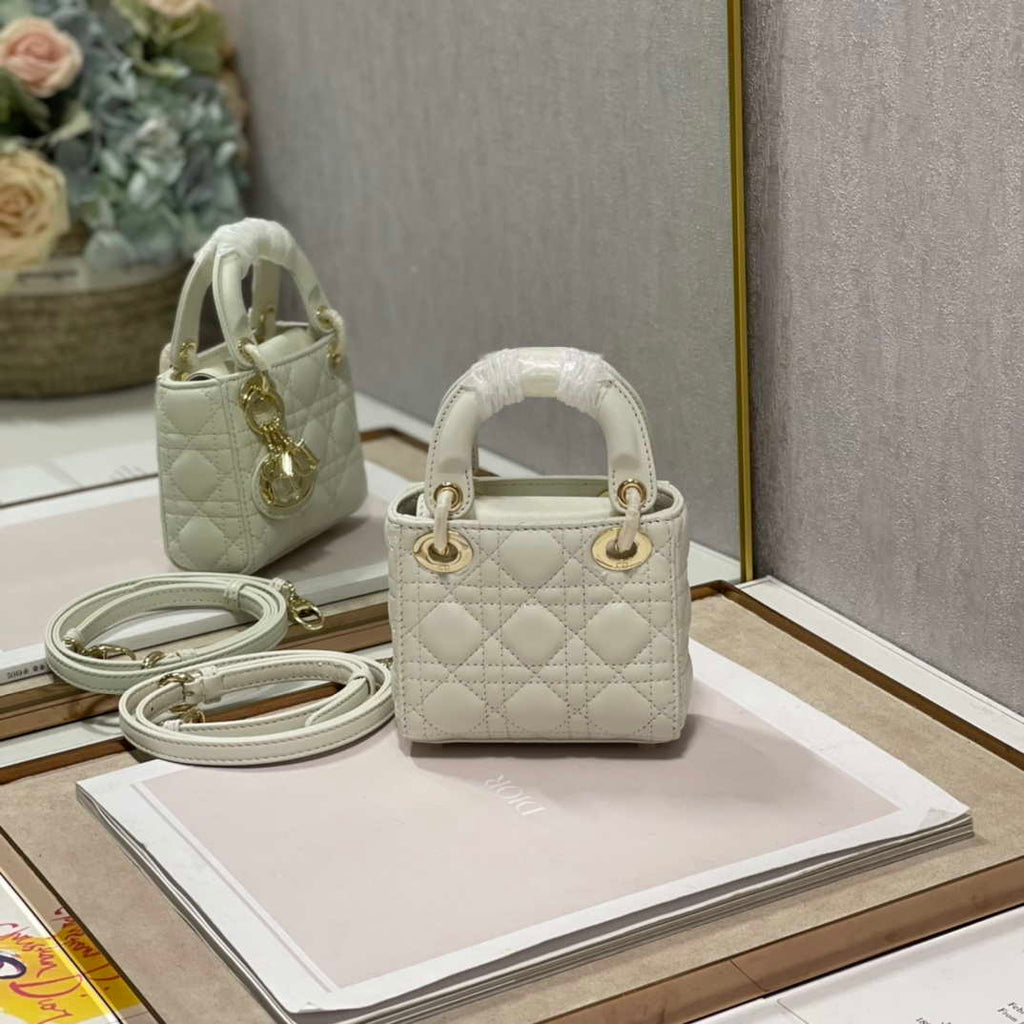 Dior S0856 MICRO LADY Dior Bag White Cannage Lambskin