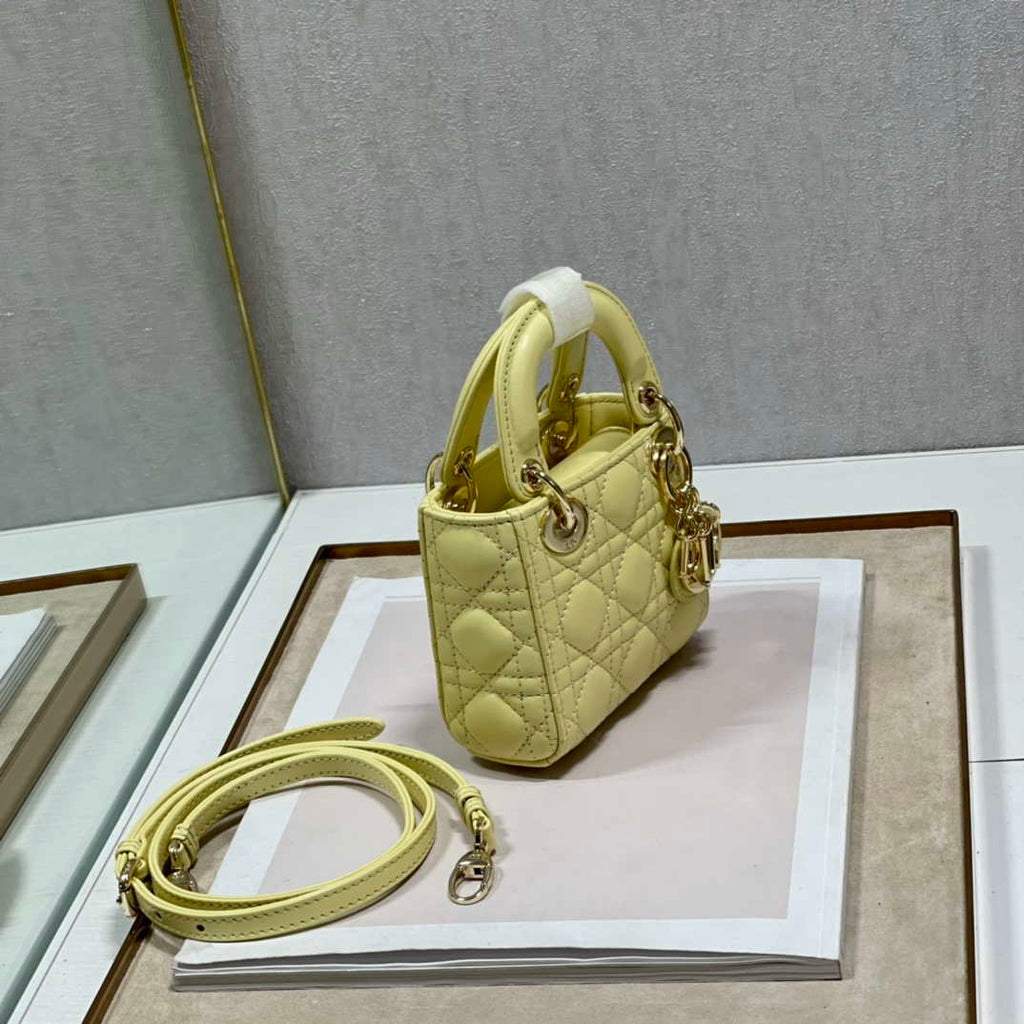 Dior S0856 MICRO LADY Dior Bag Yellow Cannage Lambskin