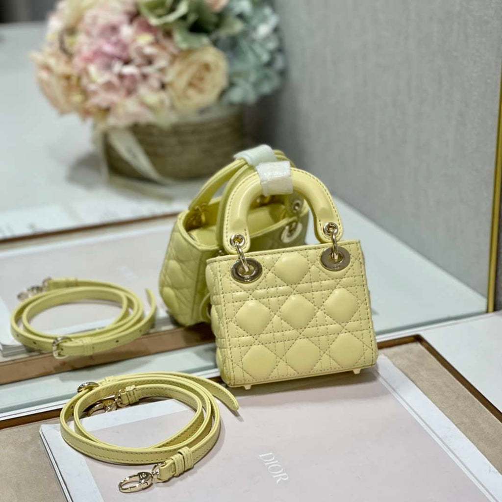 Dior S0856 MICRO LADY Dior Bag Yellow Cannage Lambskin