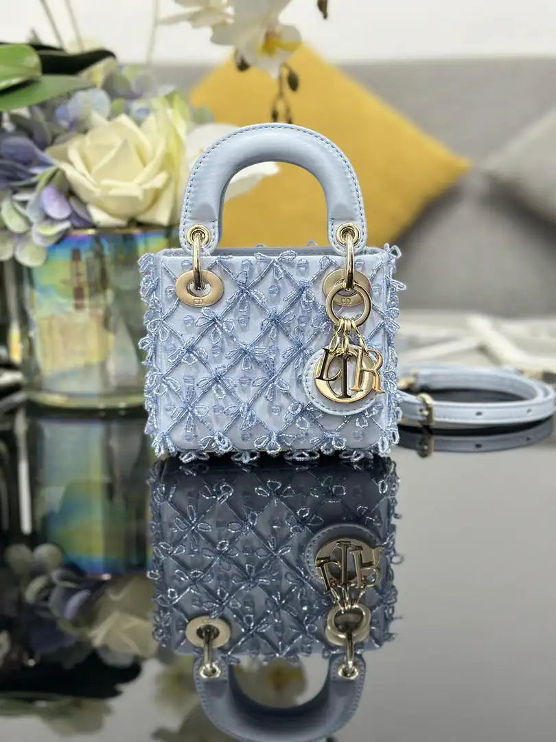 Dior S0856 Micro Lady Dior Limited edition Embroidered Ice Blue Beads