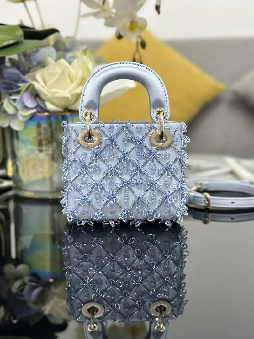 Dior S0856 Micro Lady Dior Limited edition Embroidered Ice Blue Beads