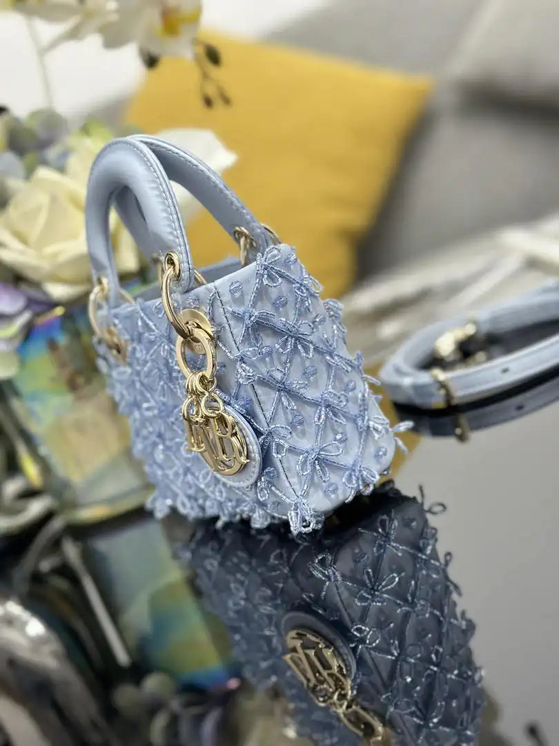 Dior S0856 Micro Lady Dior Limited edition Embroidered Ice Blue Beads