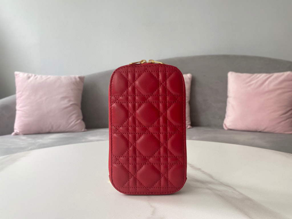 Dior S0872 Lady Dior Phone Holder Cannage Lambskin Red