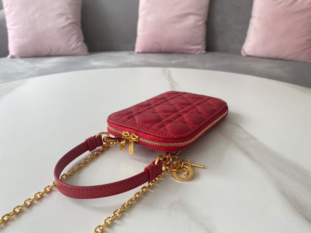 Dior S0872 Lady Dior Phone Holder Cannage Lambskin Red