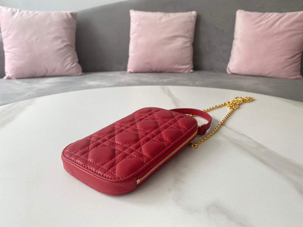 Dior S0872 Lady Dior Phone Holder Cannage Lambskin Red