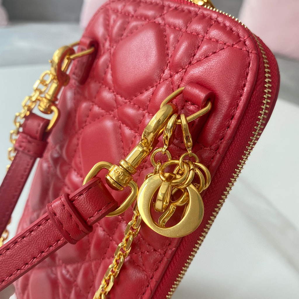 Dior S0872 Lady Dior Phone Holder Cannage Lambskin Red