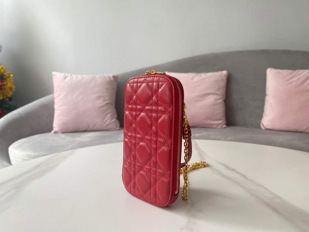 Dior S0872 Lady Dior Phone Holder Cannage Lambskin Red