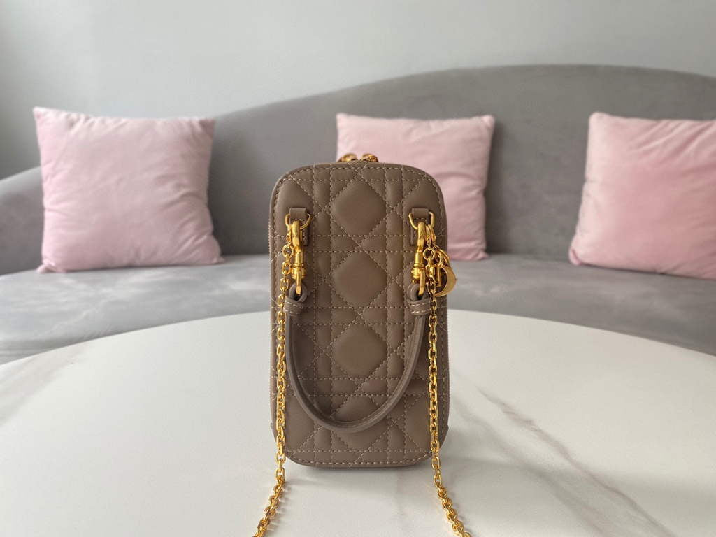 Dior S0872 Lady Dior Phone Holder Cannage Lambskin Gray
