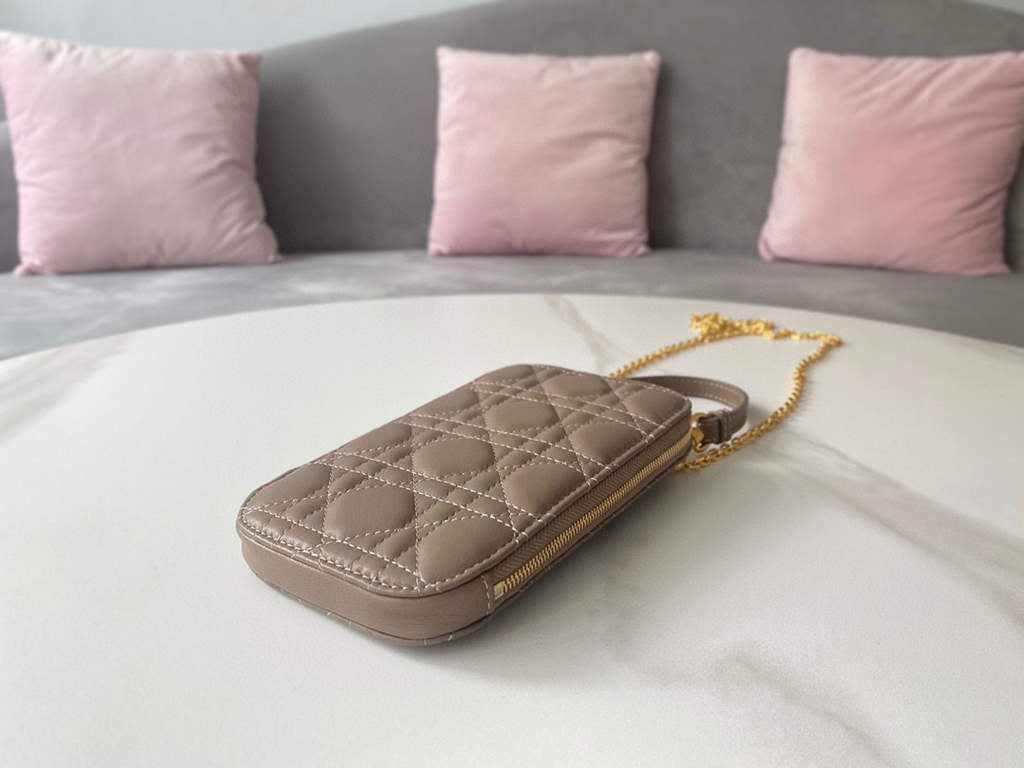 Dior S0872 Lady Dior Phone Holder Cannage Lambskin Gray