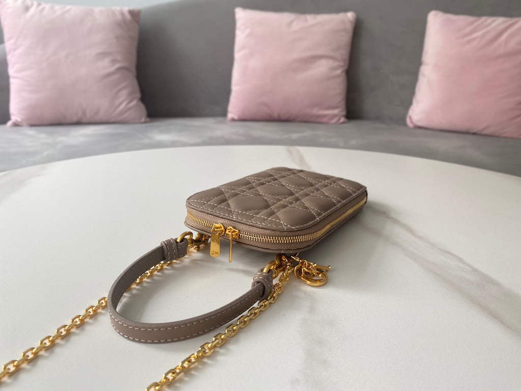 Dior S0872 Lady Dior Phone Holder Cannage Lambskin Gray