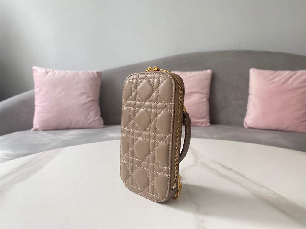 Dior S0872 Lady Dior Phone Holder Cannage Lambskin Gray