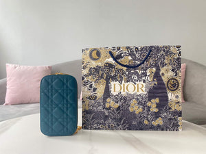 Dior S0872 Lady Dior Phone Holder Cannage Lambskin Blue - Default Title - View 1