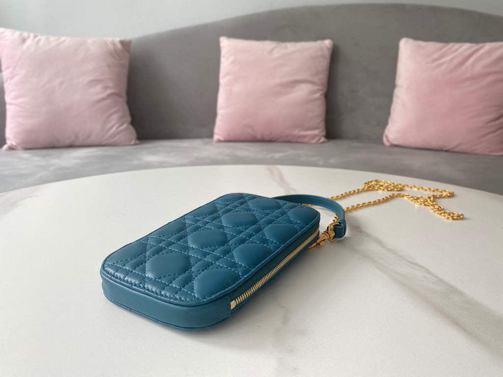 Dior S0872 Lady Dior Phone Holder Cannage Lambskin Blue