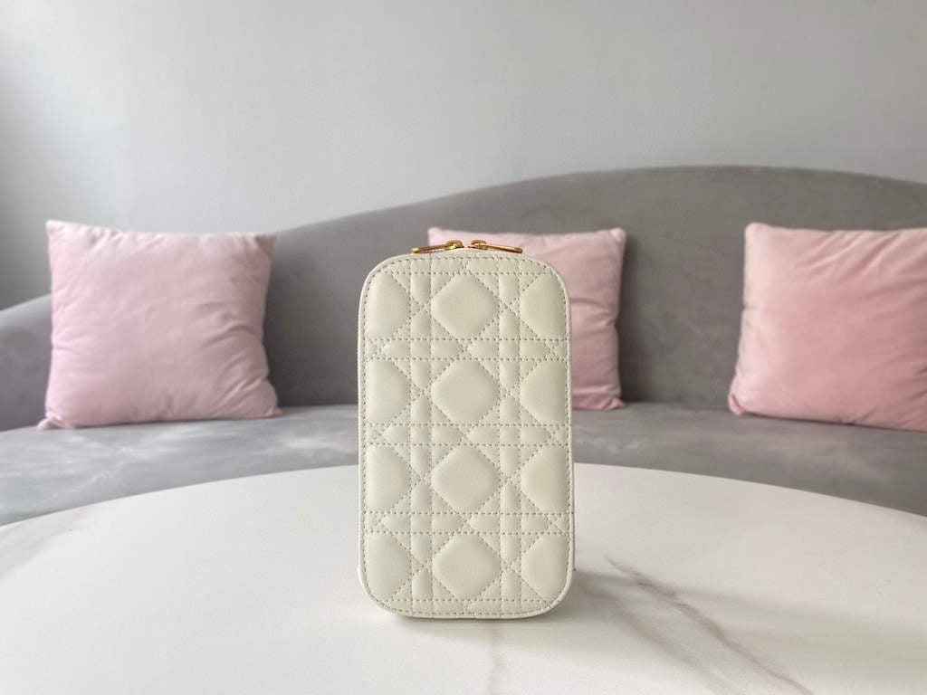 Dior S0872 Lady Dior Phone Holder Cannage Lambskin White