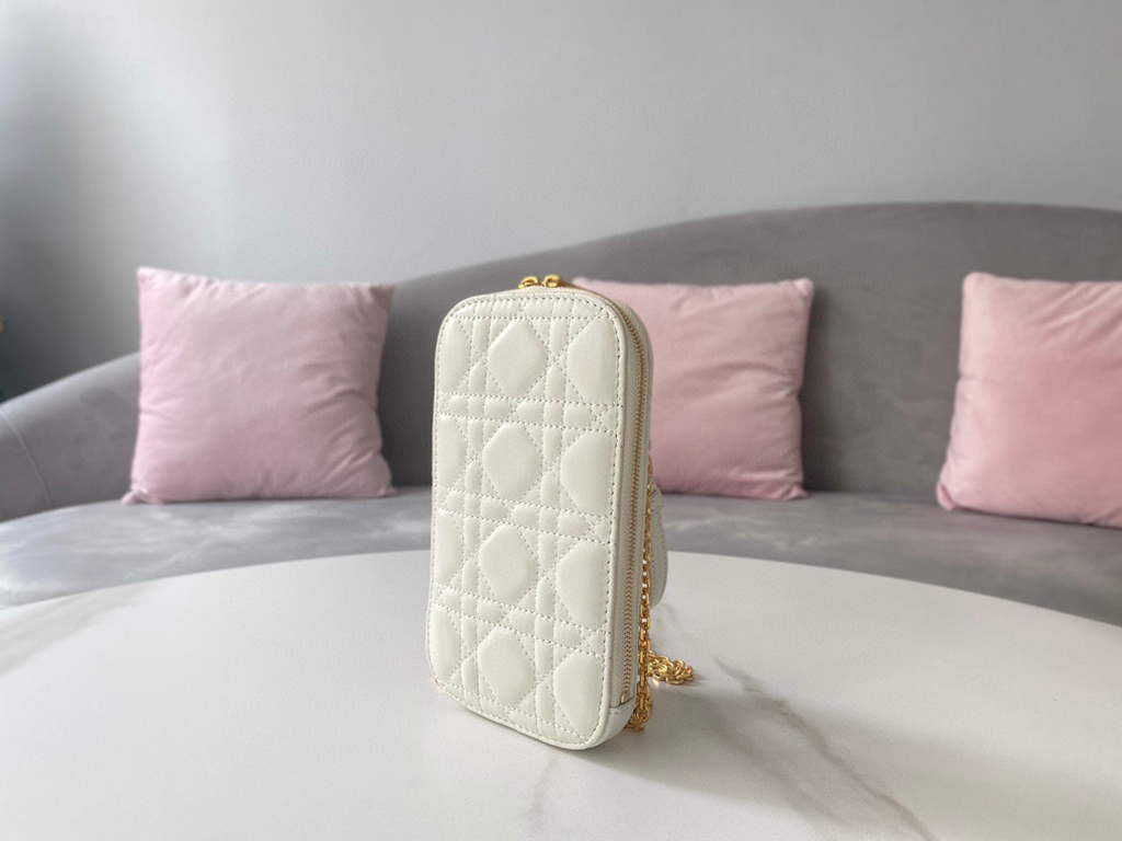 Dior S0872 Lady Dior Phone Holder Cannage Lambskin White