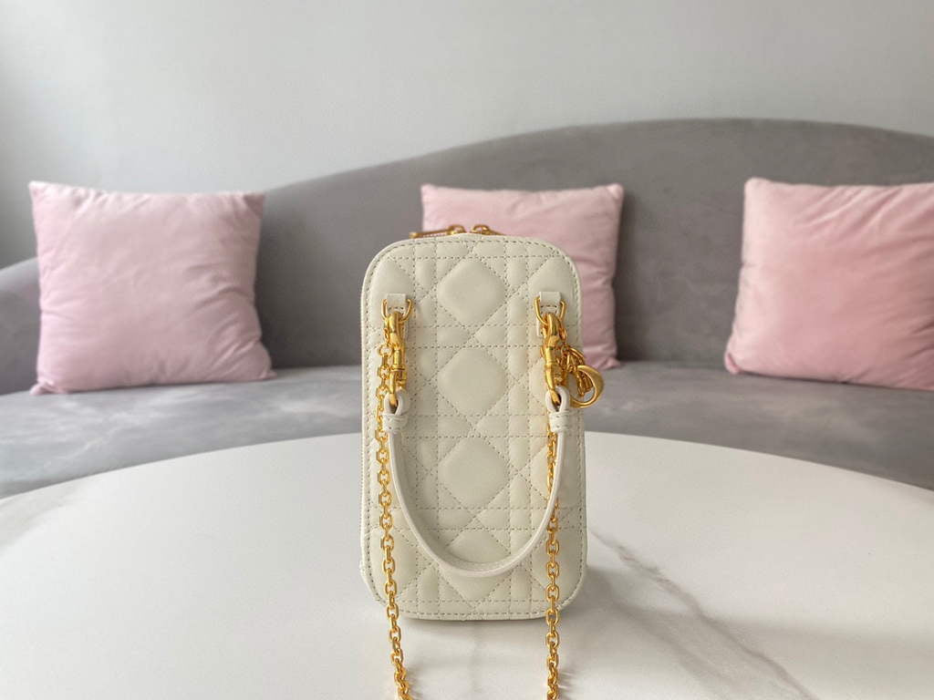 Dior S0872 Lady Dior Phone Holder Cannage Lambskin White