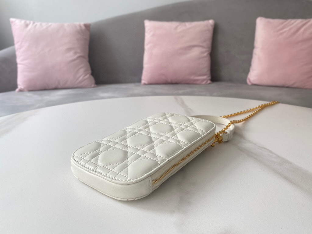 Dior S0872 Lady Dior Phone Holder Cannage Lambskin White