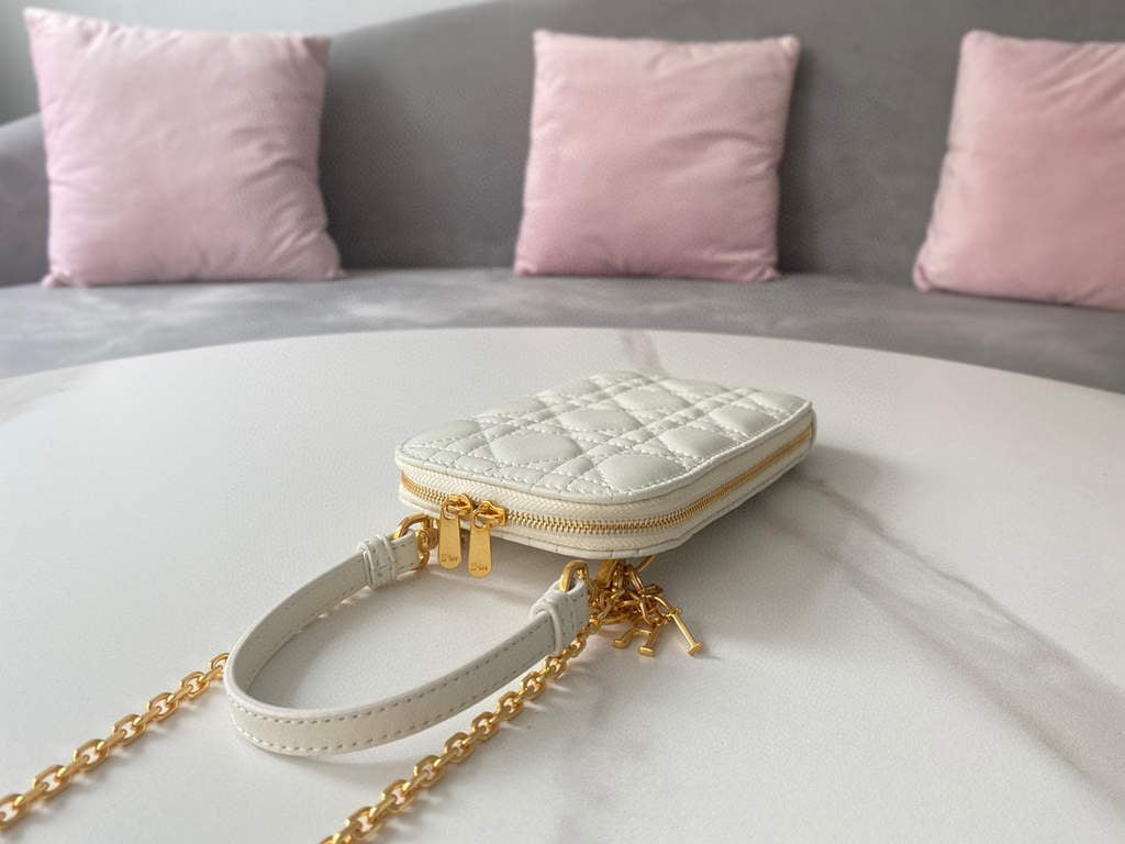 Dior S0872 Lady Dior Phone Holder Cannage Lambskin White