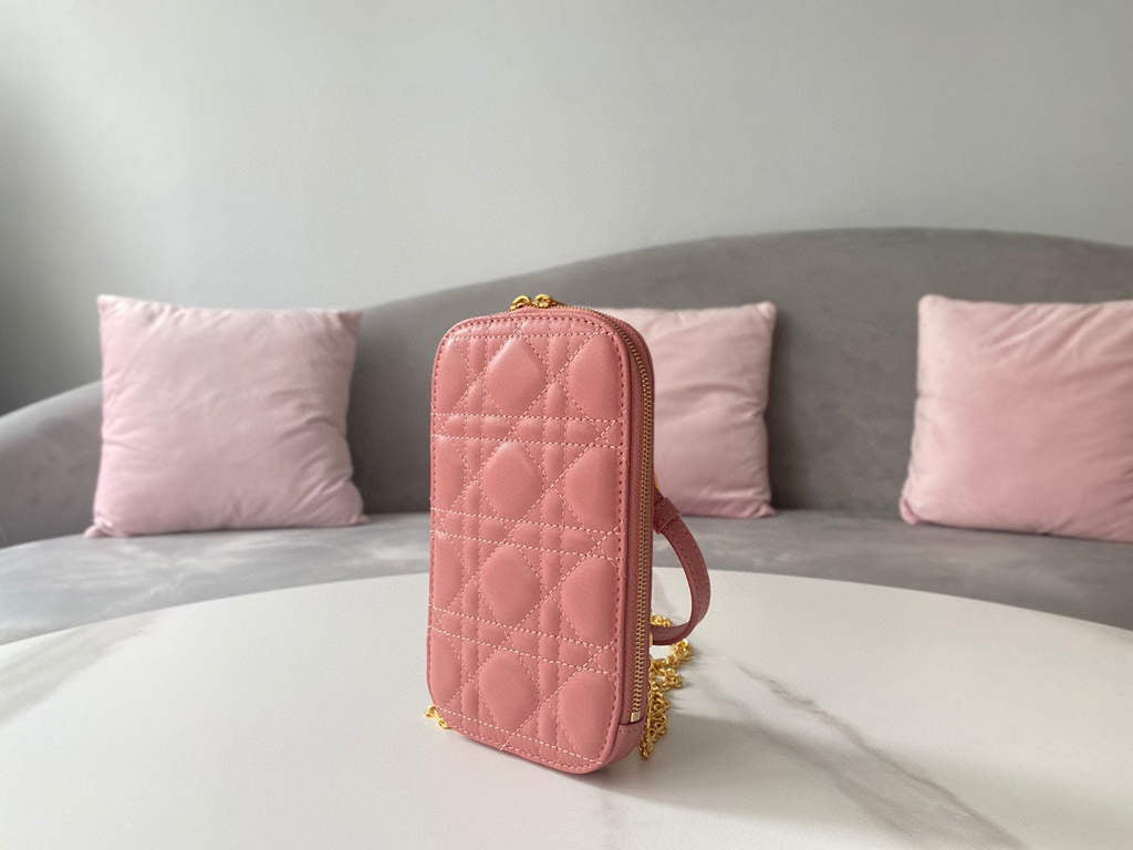 Dior S0872 Lady Dior Phone Holder Cannage Lambskin Pink