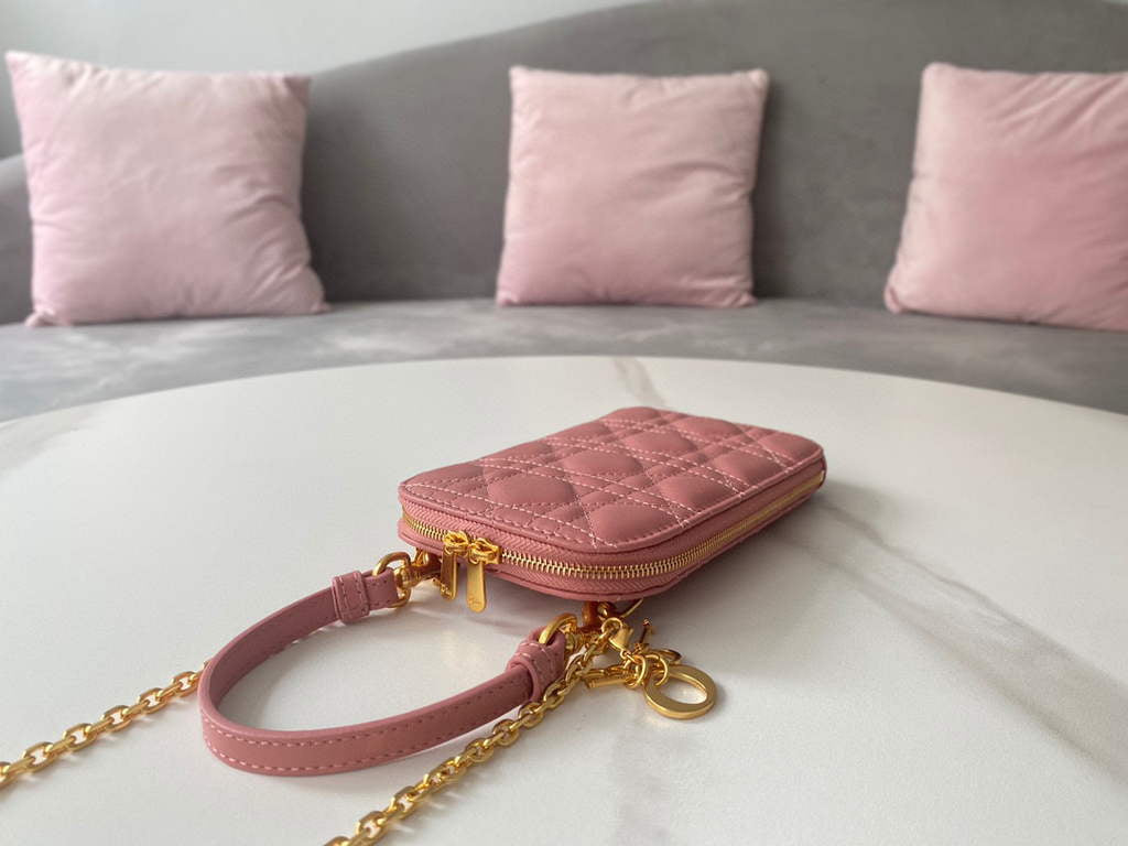 Dior S0872 Lady Dior Phone Holder Cannage Lambskin Pink