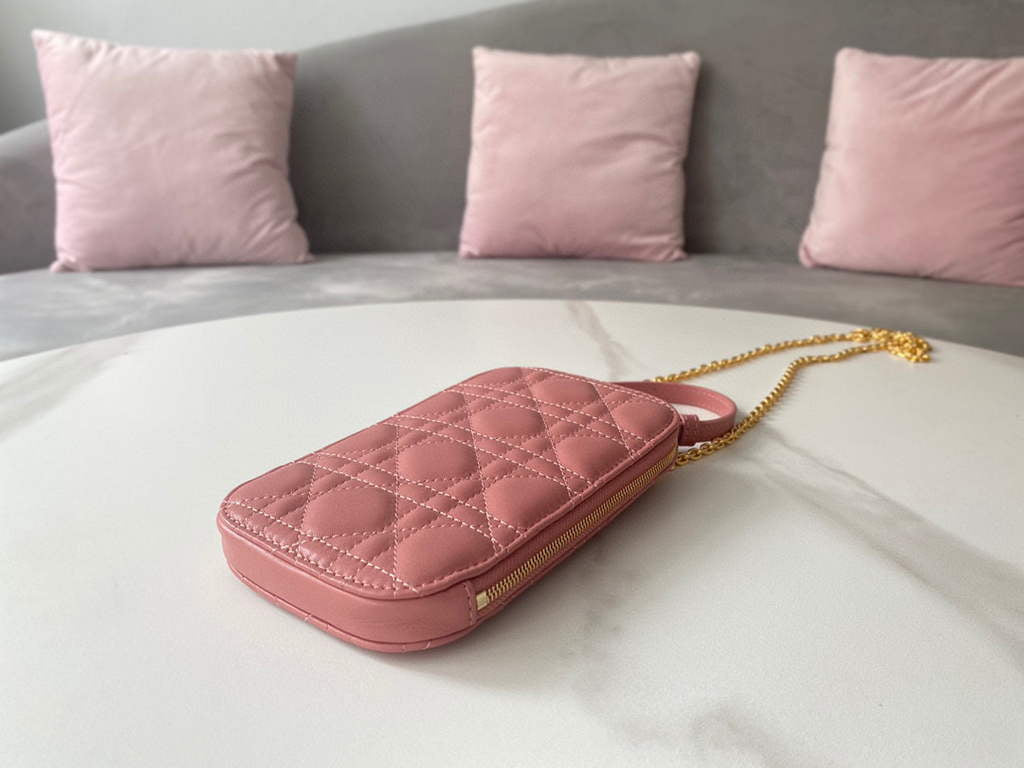 Dior S0872 Lady Dior Phone Holder Cannage Lambskin Pink
