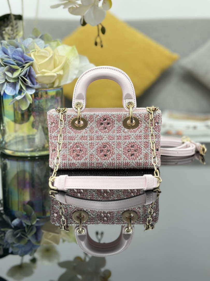 Dior S0910 Micro Lady D-joy Bag Embroidery crystal Pink