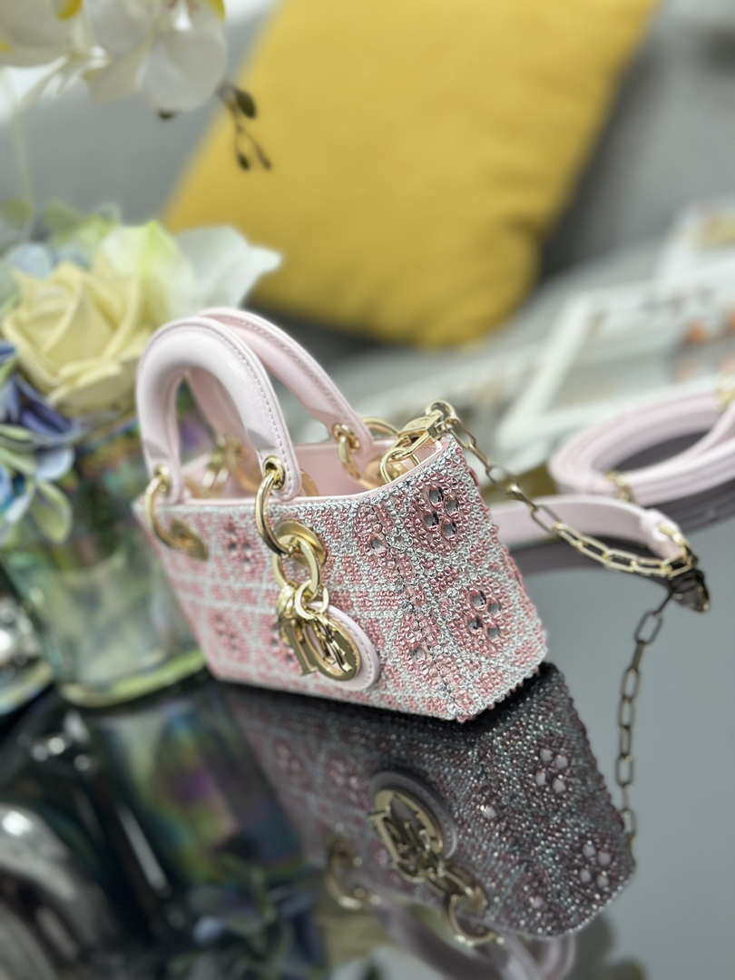 Dior S0910 Micro Lady D-joy Bag Embroidery crystal Pink