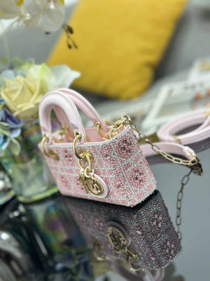 Dior S0910 Micro Lady D-joy Bag Embroidery crystal Pink - Default Title - View 3