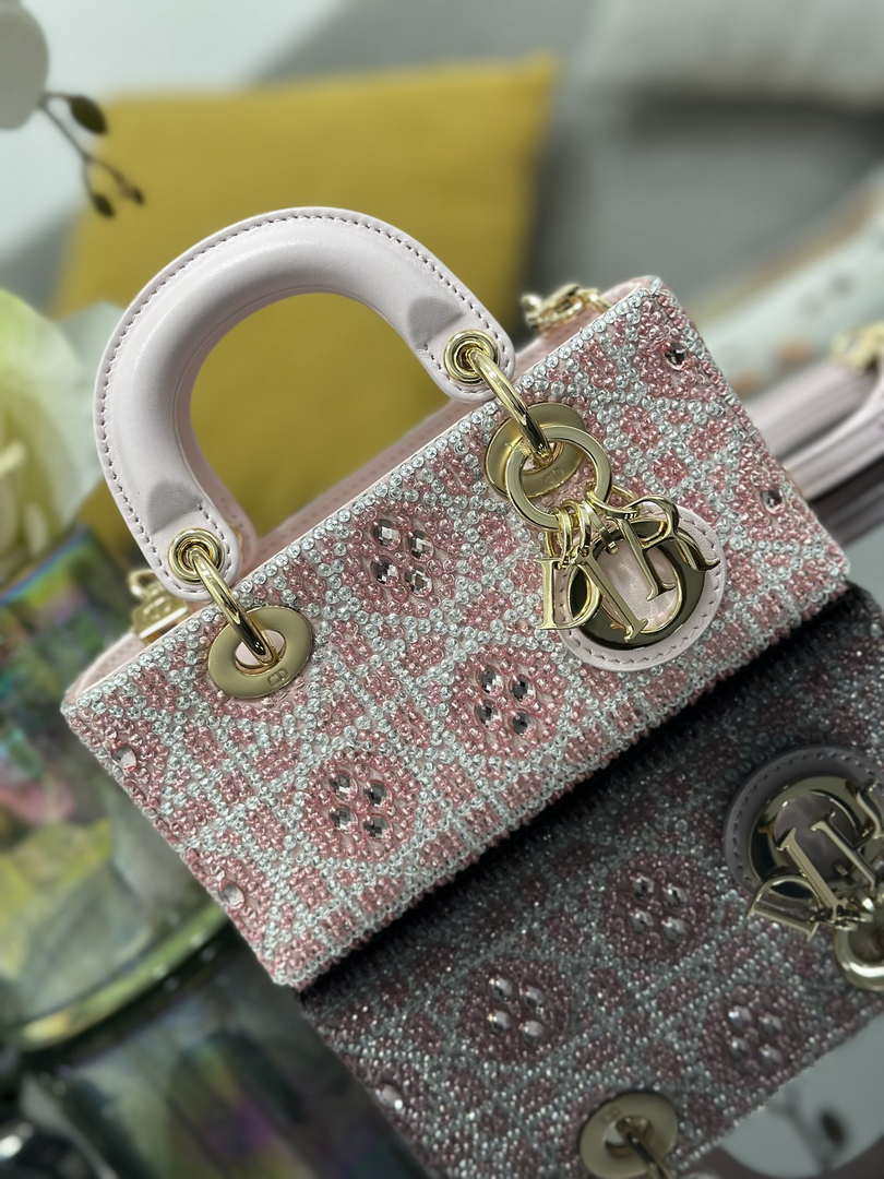Dior S0910 Micro Lady D-joy Bag Embroidery crystal Pink