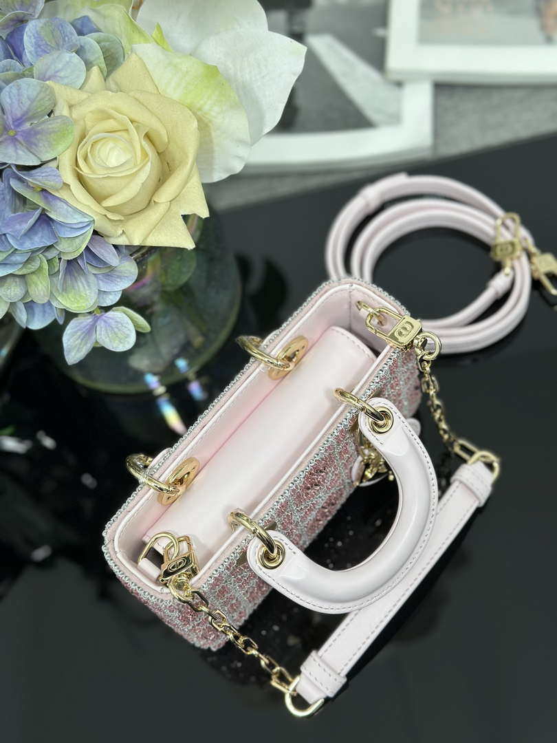 Dior S0910 Micro Lady D-joy Bag Embroidery crystal Pink