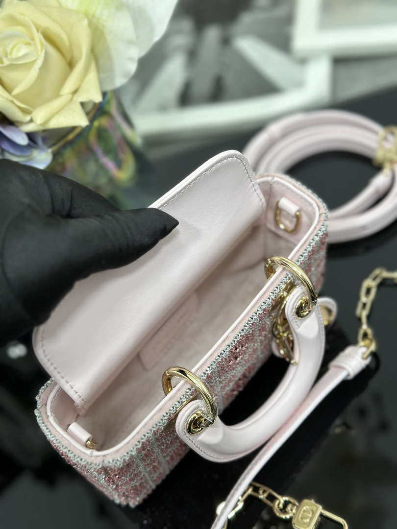 Dior S0910 Micro Lady D-joy Bag Embroidery crystal Pink