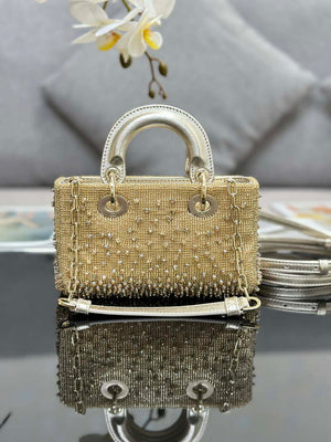 Dior S0910 Micro Lady D-joy Bag Gold-Tone Satin with Gradient Bead Embroidery - Default Title - View 2