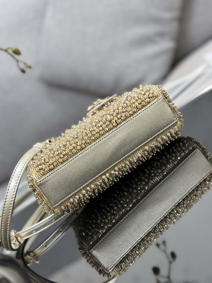 Dior S0910 Micro Lady D-joy Bag Gold-Tone Satin with Gradient Bead Embroidery