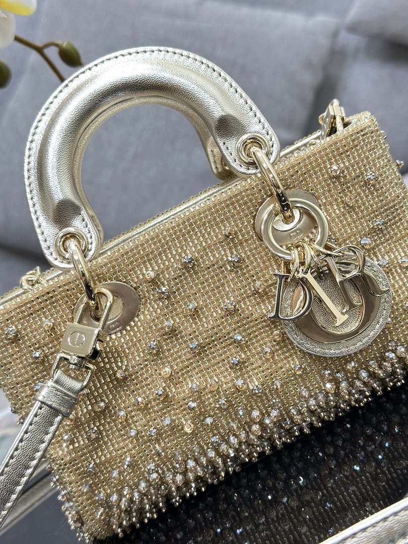 Dior S0910 Micro Lady D-joy Bag Gold-Tone Satin with Gradient Bead Embroidery