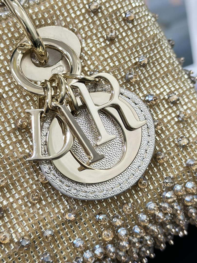 Dior S0910 Micro Lady D-joy Bag Gold-Tone Satin with Gradient Bead Embroidery