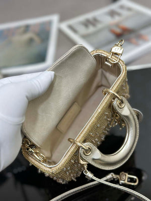 Dior S0910 Micro Lady D-joy Bag Gold-Tone Satin with Gradient Bead Embroidery - Default Title - View 8