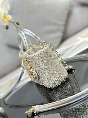 Dior S0910 Micro Lady D-joy Bag Silver-Tone Satin with Gradient Bead Embroidery - Default Title - View 3