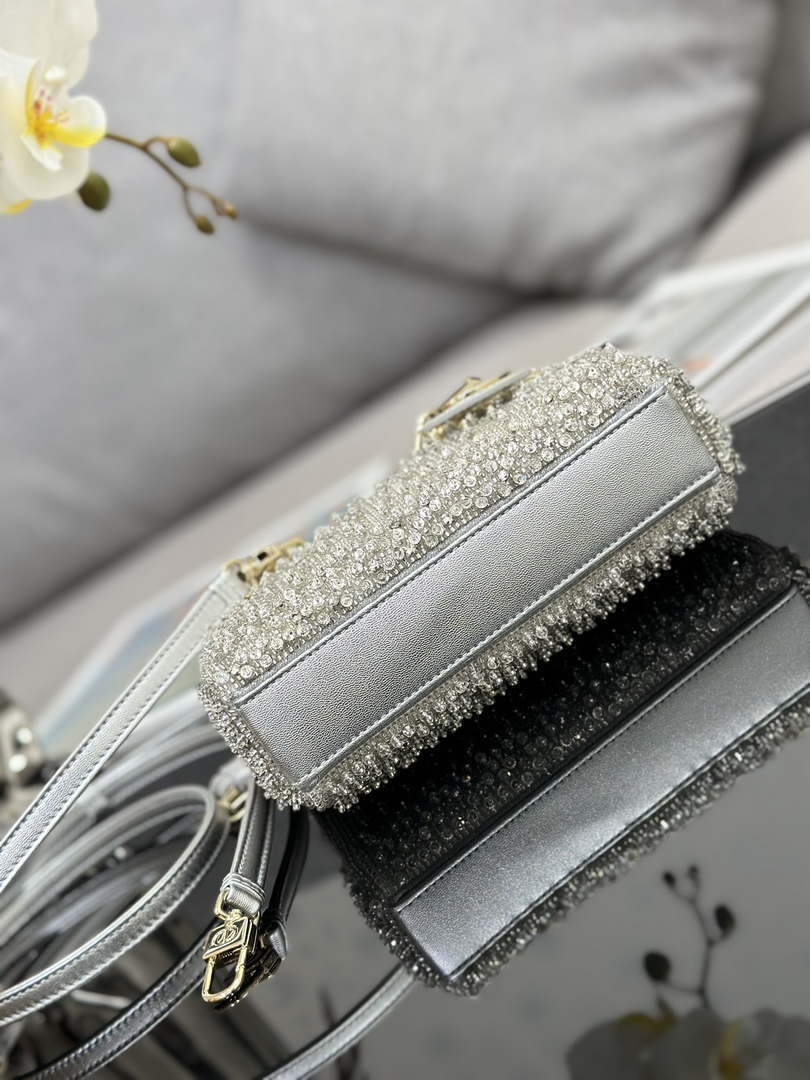 Dior S0910 Micro Lady D-joy Bag Silver-Tone Satin with Gradient Bead Embroidery - Default Title - View 4