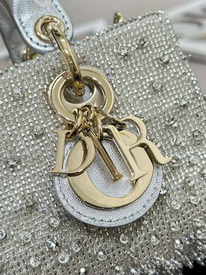 Dior S0910 Micro Lady D-joy Bag Silver-Tone Satin with Gradient Bead Embroidery - Default Title - View 6