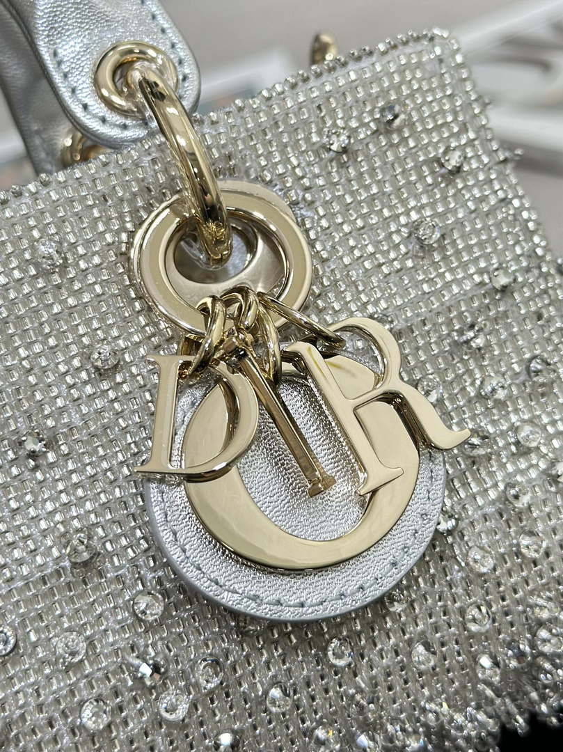 Dior S0910 Micro Lady D-joy Bag Silver-Tone Satin with Gradient Bead Embroidery - Default Title - View 6