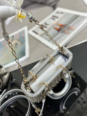 Dior S0910 Micro Lady D-joy Bag Silver-Tone Satin with Gradient Bead Embroidery - Default Title - View 7