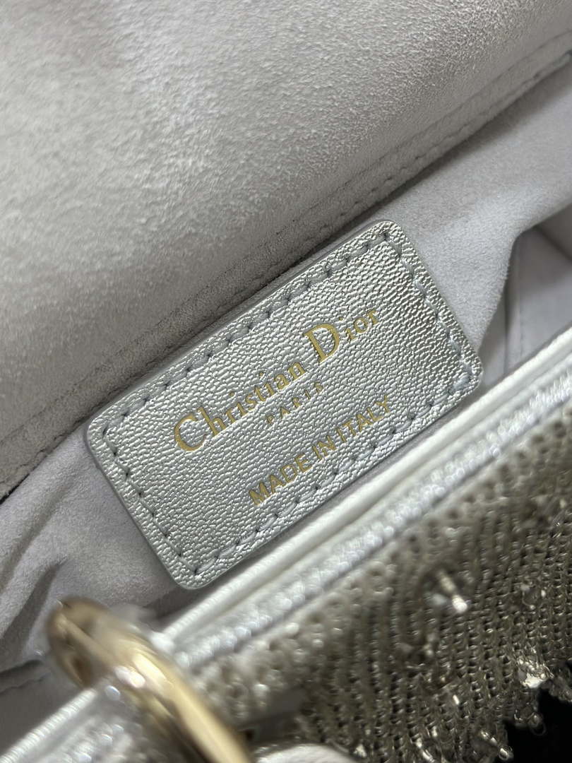 Dior S0910 Micro Lady D-joy Bag Silver-Tone Satin with Gradient Bead Embroidery
